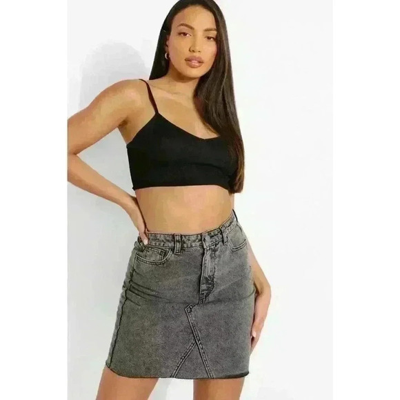 Women’s Tall Acid Wash Raw Hem Denim Skirt - Picture 1 of 6